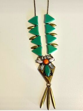 Boho Geometric Statement Necklace Teal Gold
Orange Bib Pendant